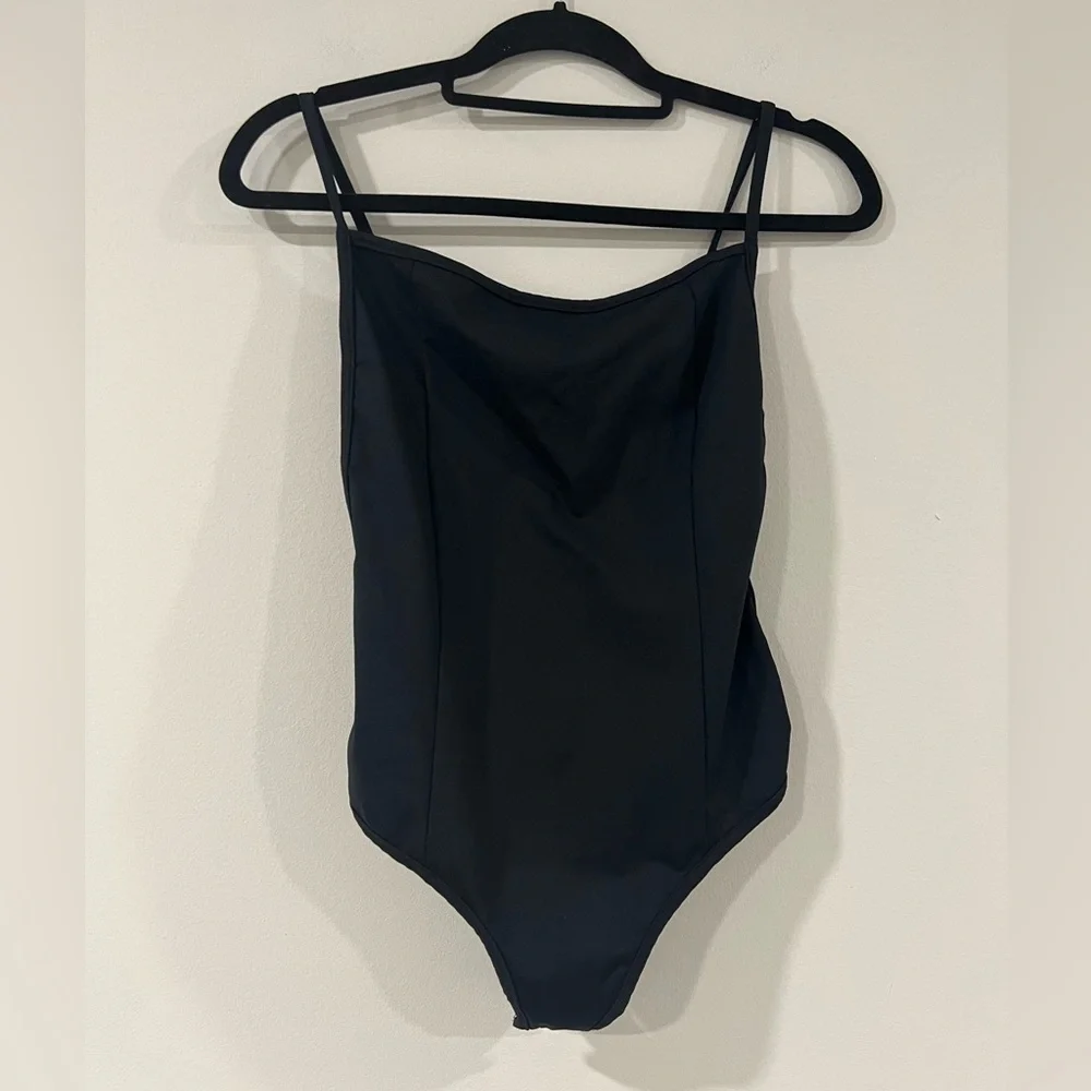 Free People Black Lila Cutout Square Neck Bodysuit Size Small